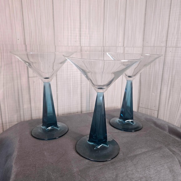 (3) Bombay Sapphire Gin Collection Martini Glass Blue Square Tapered Stem 6.75"H - Picture 2 of 6